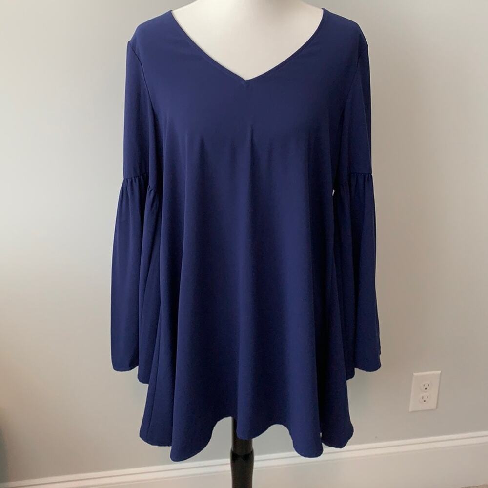 TCEC Navy Bell Sleeve V Neck Pullover Mini Dress Sz L